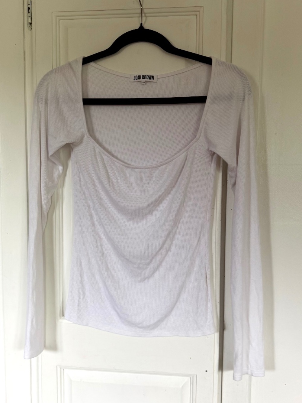 Joah Brown White Ribbed Long Sleeve Square Neck Top M/L